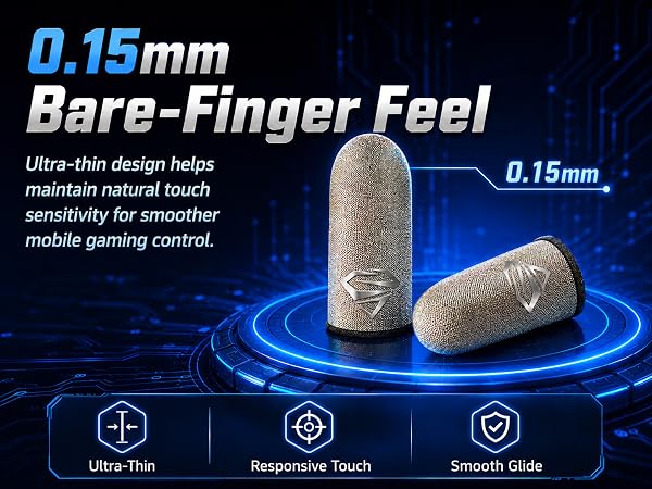 Bluradio Ultra-Thin Silver Fiber Gaming Finger Sleeves - Breathable, Sweatproof, Seamless Fit
