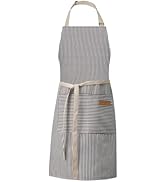 DILLMAN Kitchen Cooking Adjustable Aprons - Men Women Bib Soft Chef Stripes Apron with 2 Pockets