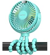 SWEETFULL Portable Stroller Fan, LED Display 6000mAh Battery Operated Mini Clip Fan, 4 Speed Rech...