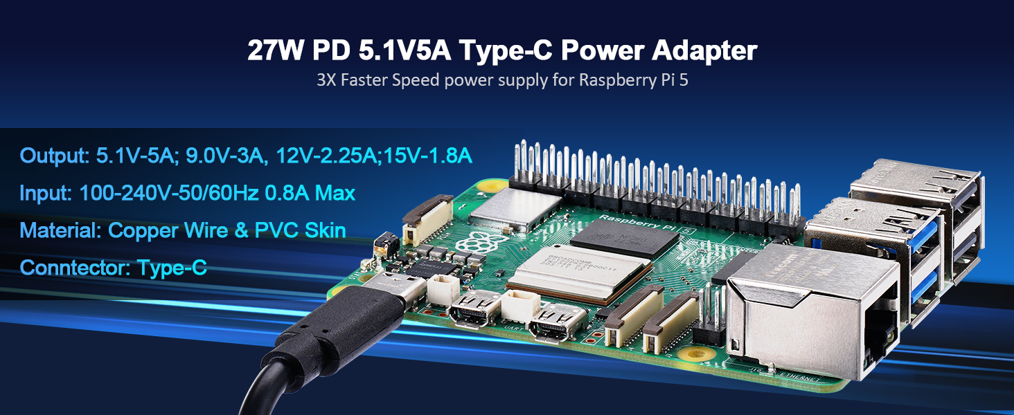27W 5.1V5A raspberry pi 5 power supply