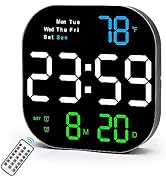 SZELAM Digital Wall Clock, 10.5” LED Digital Alarm Clock Large Display with Remote Control, Date ...