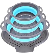 Cluren Collapsible Colander Set with Oversized Draining Tray | 3-Pack Foldable Kitchen Strainers ...