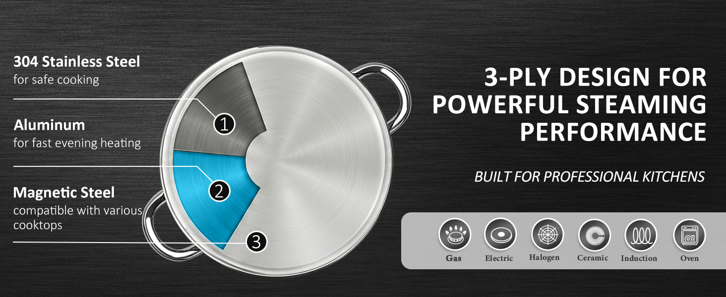 stainless steel pot with steamer