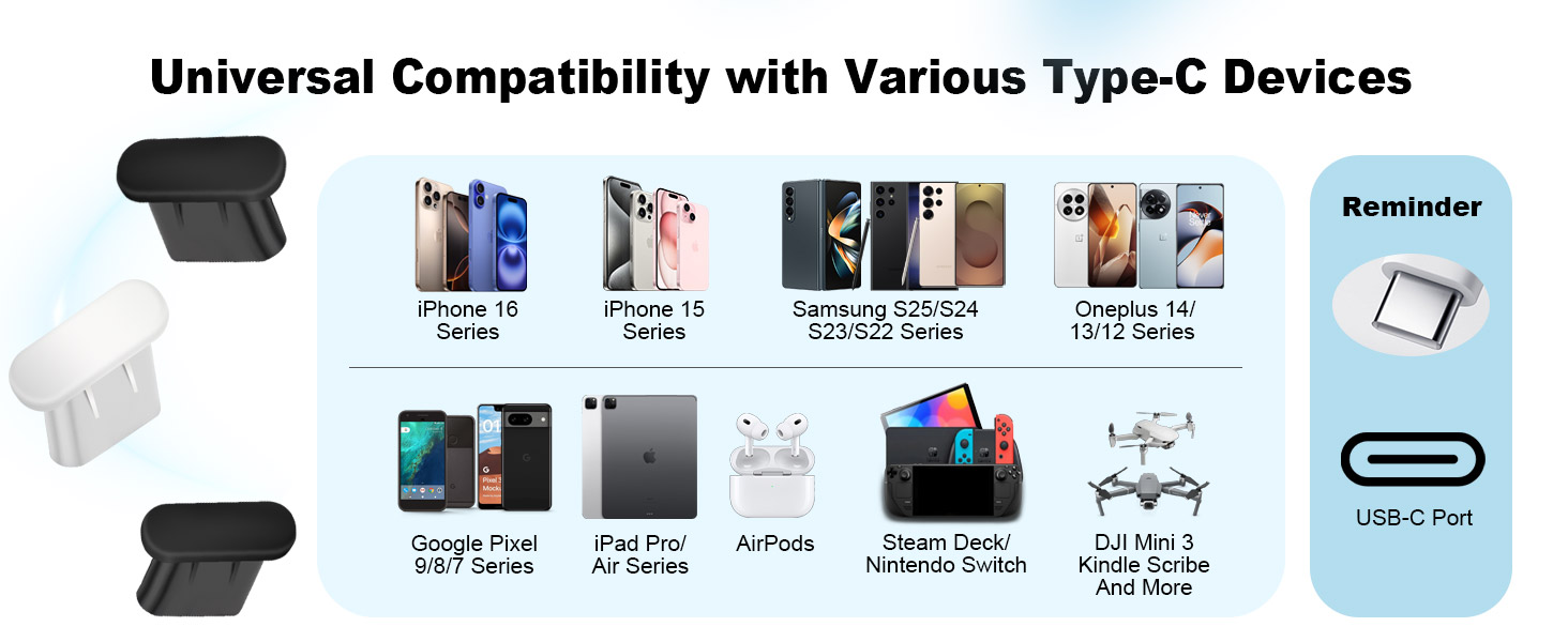 VIWIEU USB-C Port Dust Protector Cap for iPhone 16 15 Galaxy S25