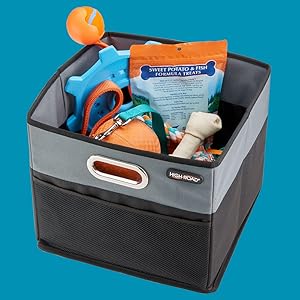 high road storage bin holding pet supplies