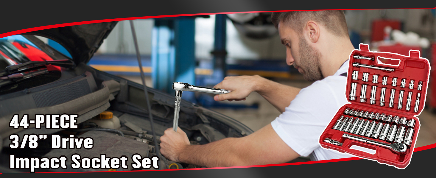 44Pcs 3/8” Drive Impact Socket Set, Drive Master Socket Set,Drive Bit Set Extension