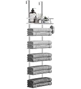 Aetyord Hanging Towel Racks for Bathroom No Drill - Over The Door 6-Tier Bath Towel Storage Organ...