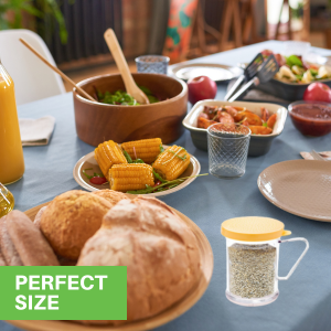 Enjoy ample storage space with shakers that hold 9.5 ounces.