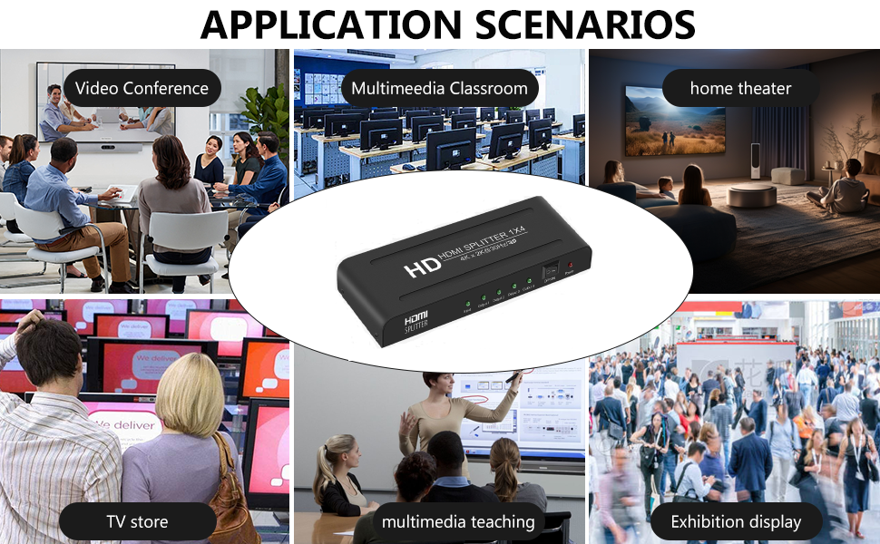4 port hdmi splitter Multi Monitor Outputs splitter usd multimedia teaching, living rooms