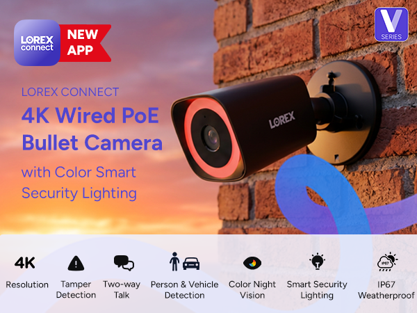 Lorex Connect V5 4K PoE Bullet Cameras with Color Smart Security Lighting - Black