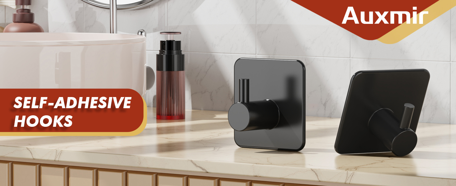 Auxmir self-adhesive wall hooks, damage-free bathroom towel hooks, no drill installation