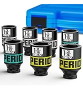 KIRXST 7pcs 1/2" Drive Impact Socket Set, SAE Axle Nut Sockets,1-3/8" to 1-3/4" Thicker Jumbo Soc...