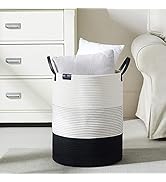 TECHMILLY Tall Laundry Basket, Large Woven Cotton Rope Dirty Clothes Hamper with Handle for Nurse...