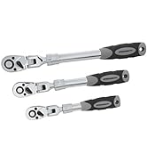 Steelman Pro 72-Tooth Extendable Flex-Head Ratchet Tool Set, 3-Piece (1/4, 3/8, and 1/2-Inch Driv...