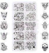 PH PandaHall 10 Style Animal Jewelry Spacer Beads, 100pcs Lion Crown Skull Leopard Wolf Buddha He...