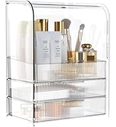 GearFusion 3 Tier Clear Cosmetic Organizer, Makeup Display Case with Lid &amp; Drawers, Countertop Dr...