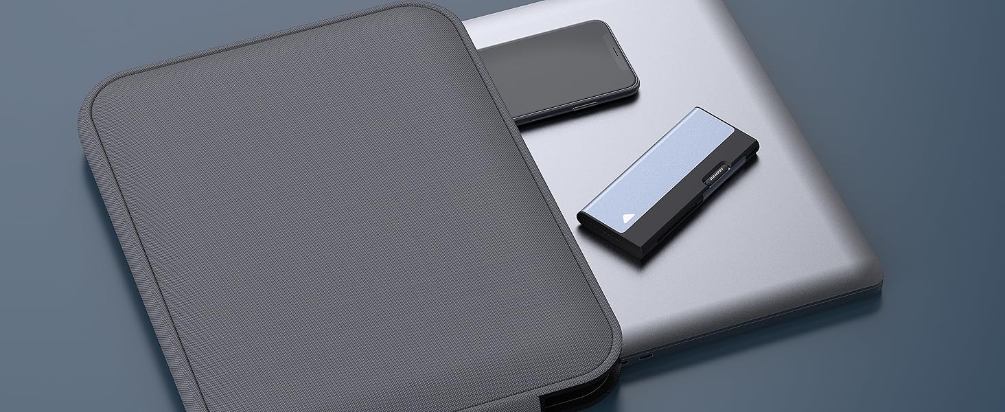 a laptop case with a battery and a cell phone.