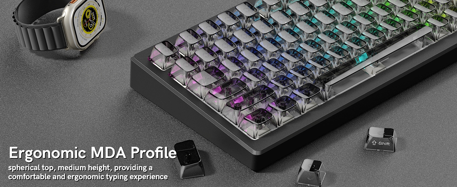 Grey Clear keycaps,Transparent keycaps,Ceramic Jelly Key caps,Shine Through keycap Side Printed