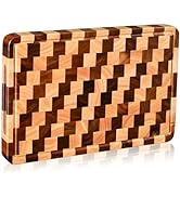 YUSOTAN Large Acacia End Grain Wood Cutting Board with Juice Grooves and Hand Grips, 1.2" Thick H...