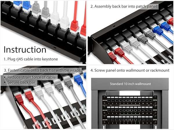 12 Port RJ45 Through Coupler 1U Cat6 Patch Panel