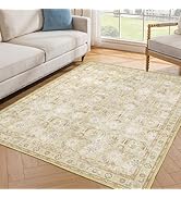 Washable Rugs 5x7 Area Rugs - Cream Rug for Living Room 5X7 Vintage Stain Resistant Carpet Floral...