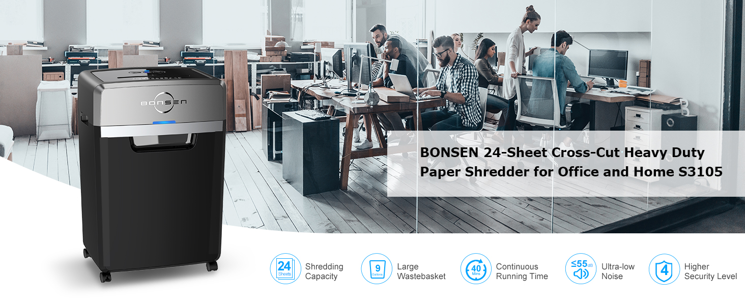 BONSEN 24-Sheet Cross-Cut Heavy Duty Paper Shredder