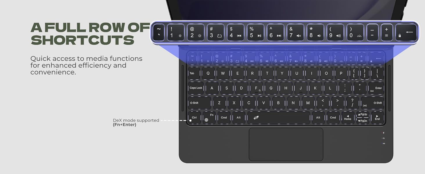 Laptop-like Typing Multi-touch Trackpad Backlit Stylus Holder for 11" Galaxy Tab A9+ Plus (2023)