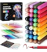 VEESA Automatic Ink Control Acrylic Paint Markers, 36 Colors Brush Tip Paint Pens with Carring Ca...