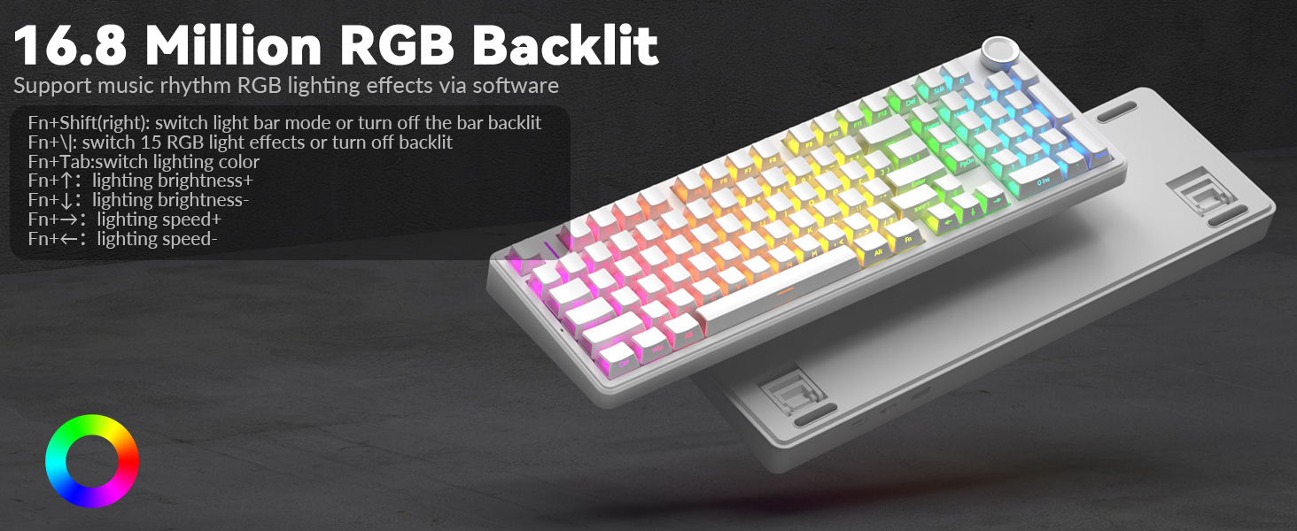 rgb backlit gaming keyboard with knob wireless mechanical keyboard clear keycaps lighted