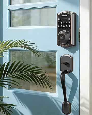 front door handle and deadbolt