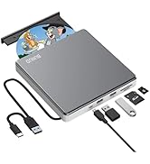 External DVD Drive, DVD Burner External USB-C Disk Reader for Mac with 2 USB and TF/SD Slots, Ext...