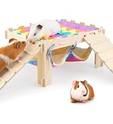 Guinea Pig Hideout with Hammock, Soft Guinea Pigs Hammock Wooden Guinea Piggy House with Stairs L...