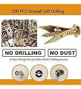 Pack of 100 Easy-to-Install Drywall Anchor and Screw Kit Wall Anchors for Drywall Heavy Duty Wall...