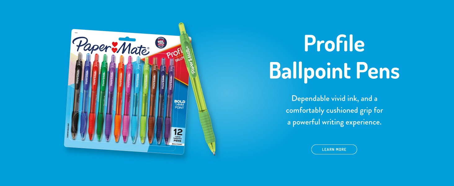paper mate profile ballpoint pens write ink black blue colorful vivid powerful home office grip