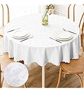 smiry Round Table Cloth, Waterproof Heavy Duty Vinyl Tablecloths, Wipeable Washable Table Cover f...