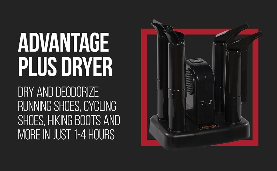 Advantage Plus Dryer deodorize running, cycling shoes, hiking boots and more in just 1-4 hours