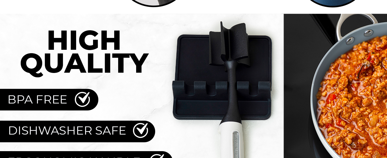 Non-slip meat chopper with ergonomic comfy grip handle for breaking up ground beef fast.