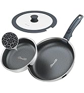 Ciwete Hybrid Non Stick Frying Pans Set 4-Piece, 8 &amp; 9.5 Inch Tri-Ply Stainless Steel Pans with L...