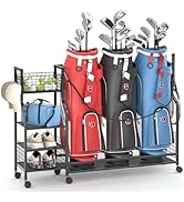 DAOUTIME Golf Bag Storage Rack for Garage with Wheels, Organizer for Golf Bag and Equipment Acces...