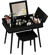 IRONCK Vanity Desk with Mirror and Stool, Flip Top Makeup Vanity Table Set for Girls, Writing Des...