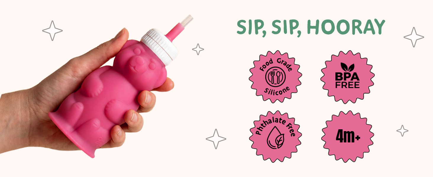 Honey Bear Straw Cup for Baby &amp;amp; Toddler Silicone Squeeze Training Straw Cup Leak Resistant BabySippy