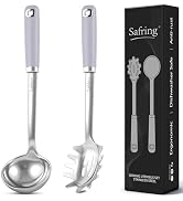 Safring Stainless Steel Soup Ladle and Spaghetti Spoon Set, Heat Resistant Rubber Handle, Dishwas...