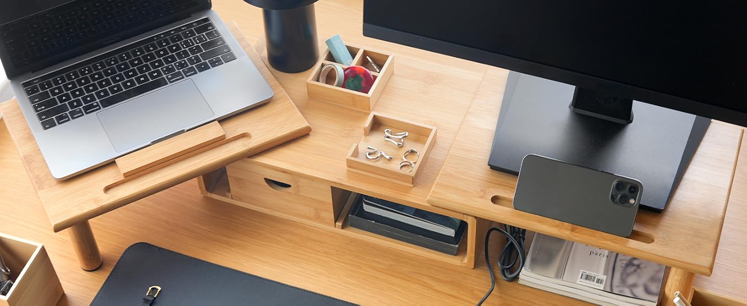 ROCDEER Adjustable Monitor Stand Riser in Bamboo