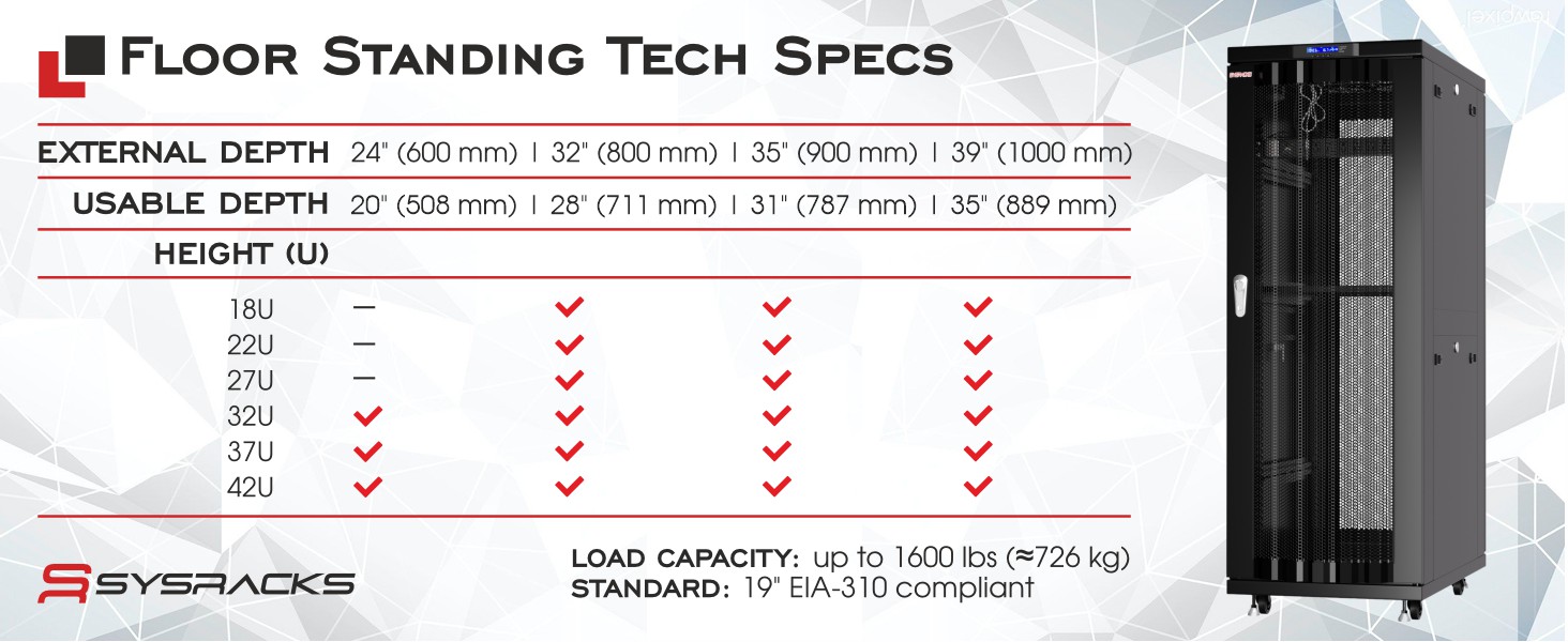 TECH SPECS MATRIX floor standing racks MESH BLACK