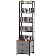 Epouseter CD Storage Rack with Drawer, 5-Tier DVD Organizer Shelf w/Adjustable Book Stoppers, Med...