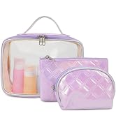Bluboon 3 Pcs Makeup Bag Travel Toiletry Bags Clear Cosmetic Bag Gift for Girls Women Waterproof ...