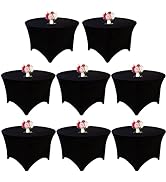 8 Pack 5FT Round Spandex Tablecloth 60” Black Round Elastic Table Cover, Round Table Cloth Washab...