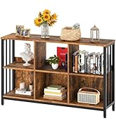 HOOBRO 6 Cube Bookcase, Industrial Horizontal Bookshelf, Wooden and Metal Cubby Bookcase, Long Sh...