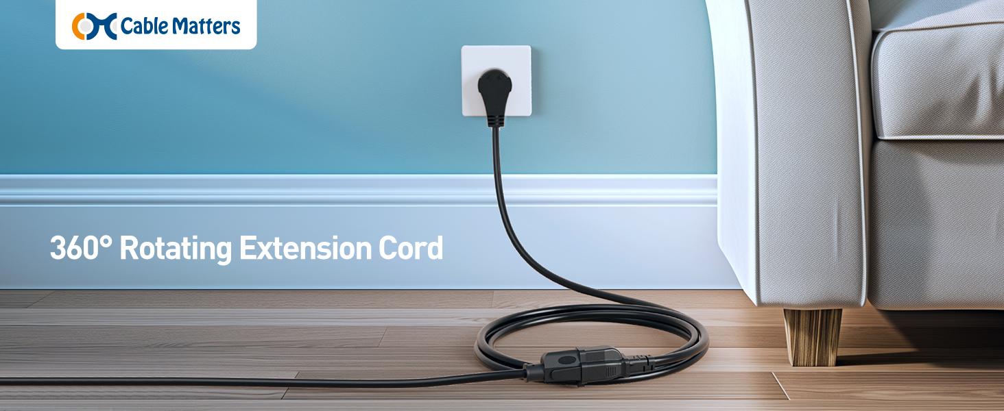360° Rotating Flat Plug Short Extension Cord
