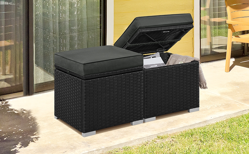  Set of 2 Resin Wicker Ottomans